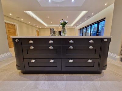 kitchen island cupboards painted in a dark blue colours scaled