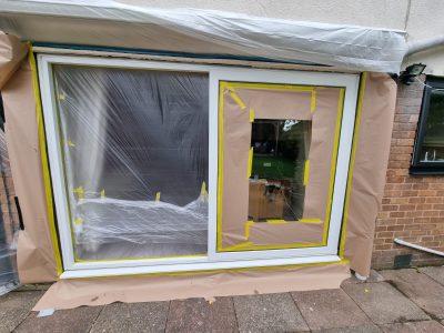 sliding doors covered ready for painting