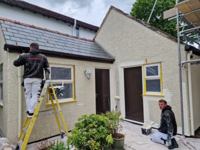 mc painters decorating a house while using a ladder